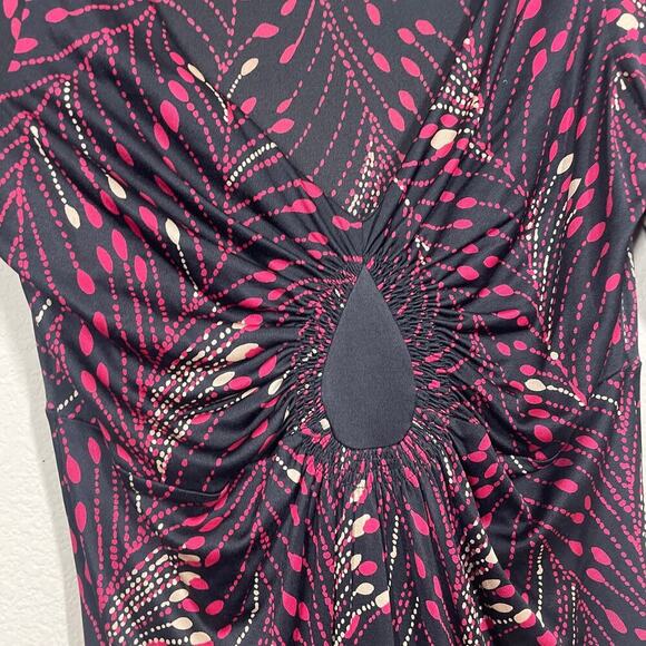 Temperley London 8 Plunging Neck Dress Black Pink 100% Silk Abstract Print - Picture 3 of 8